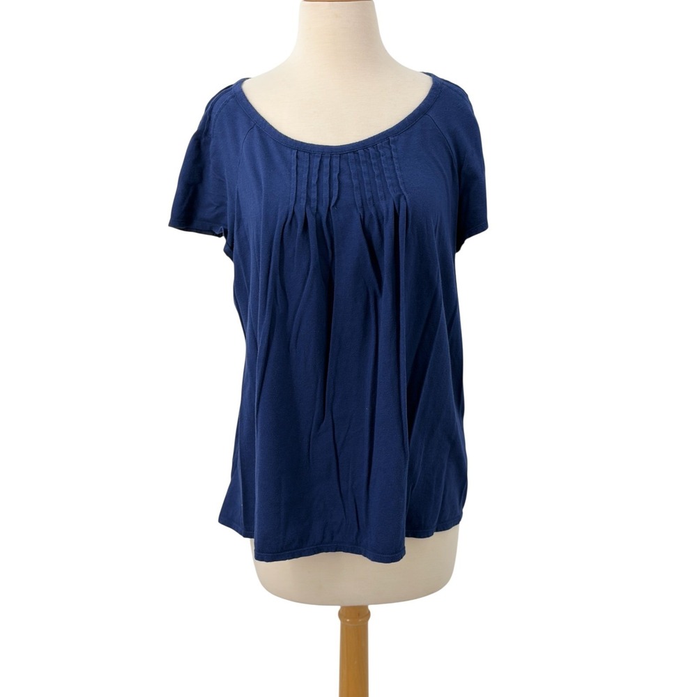 Liz Lange Maternity Target Short Sleeve Navy Blue Pleated Keyhole Back Top XL